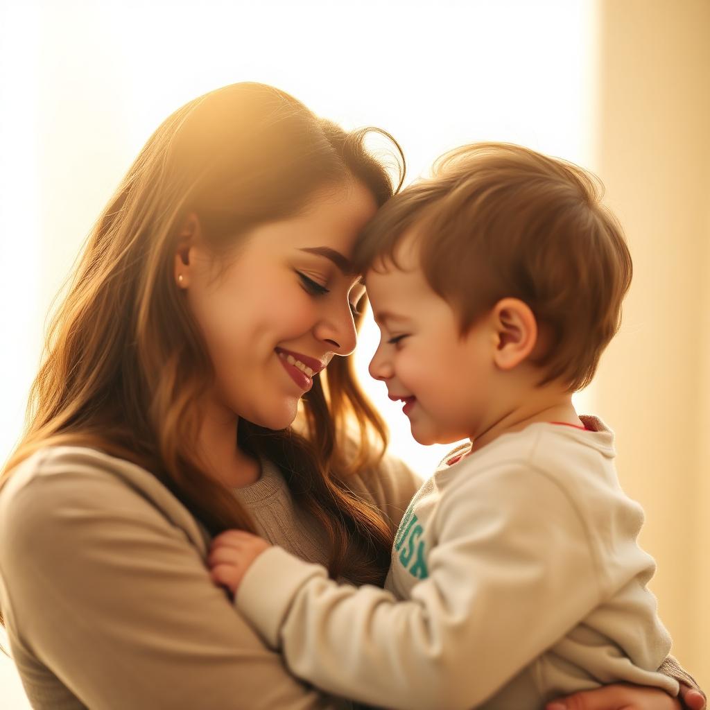 Mãe e filho encostando as testas com carinho